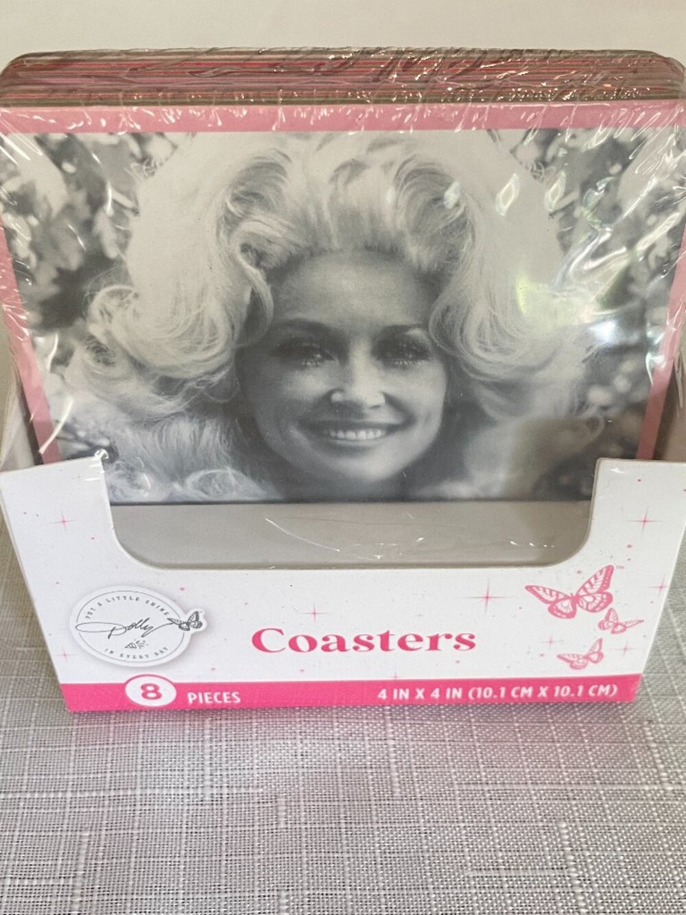 NEW SEALED Dolly Parton 8 Piece Set 4” x 4” Coasters 8 Different Designs!
